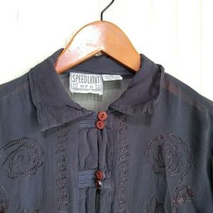 Speed Limit MPH Blouse Womens Medium Gray Sheer Embroidered Long Sleeve Top
